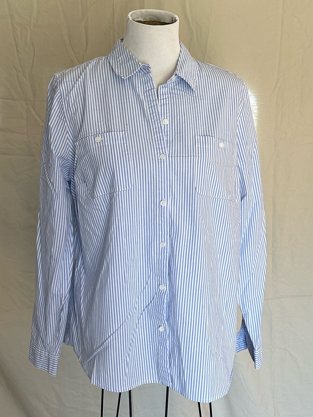 croft & barrow Light Blue and White Striped Button-Down Shirt blouse XL